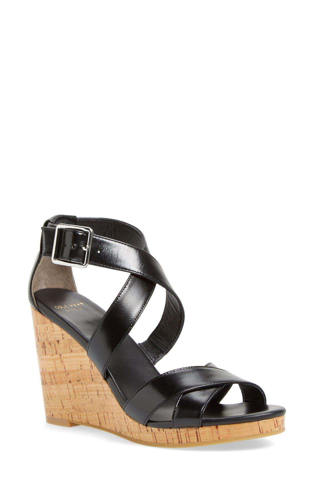 'Jillian' Wedge Sandal, Main, color, BLACK