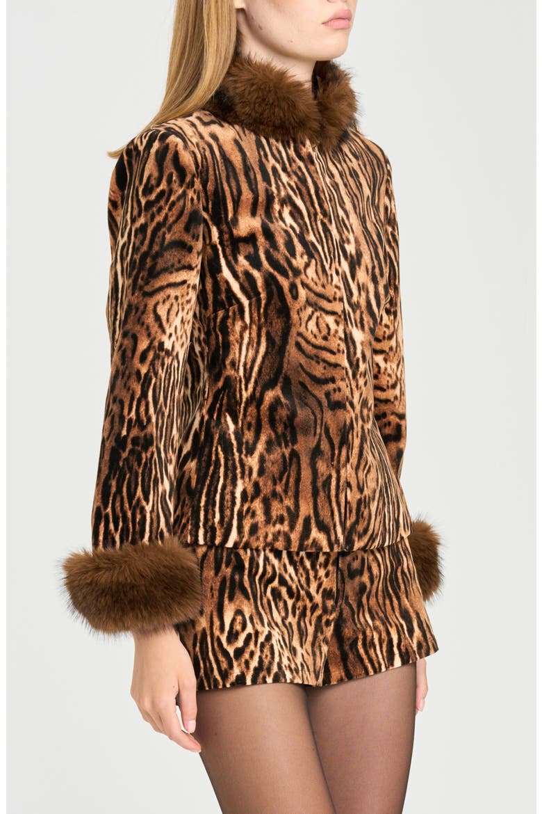 x Rose Lola Naomi Faux Fur Trim Jacket, Alternate, color, LEOPARD