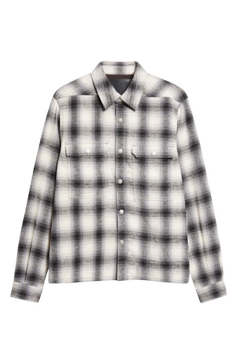 Ombré Plaid Cotton Flannel Snap-Up Shirt