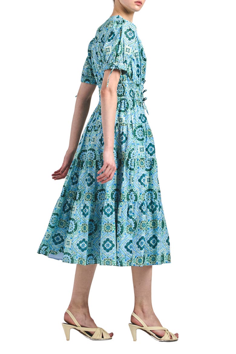 Thalia Short Sleeve A-Line Cotton Midi Dress, Alternate, color, BLUE MEDALLION