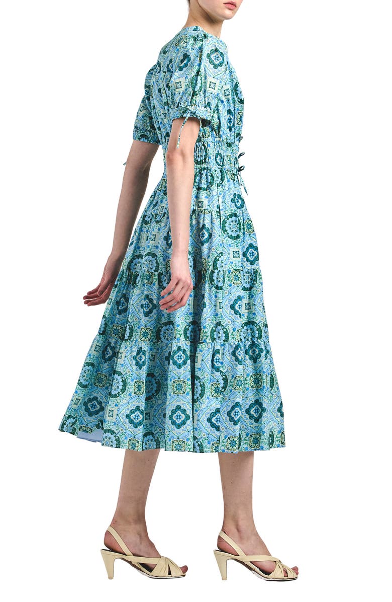 Derek Lam Thalia Short Sleeve A-Line Cotton Midi Dress, Alternate, color, Blue Medallion