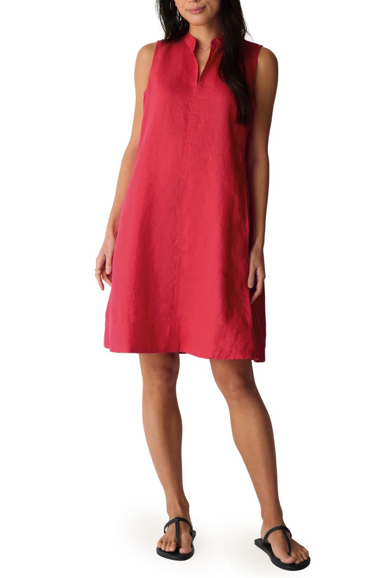 Split Collar Organic Linen A-Line Dress, Main, color, GRENADINE