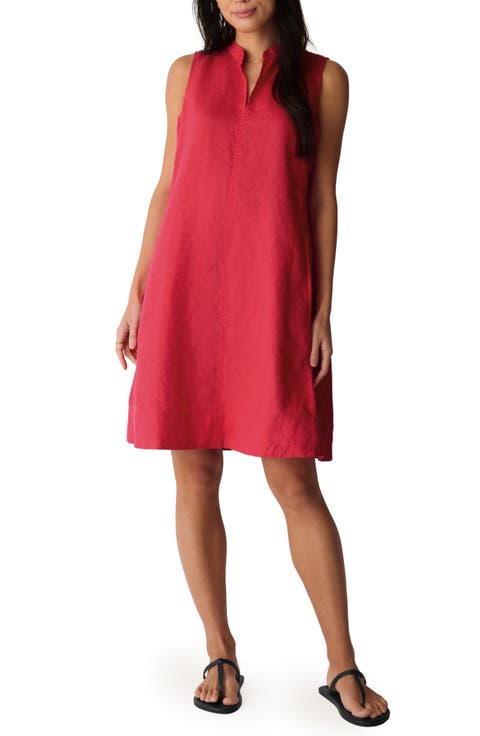 Split Collar Organic Linen A-Line Dress