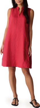 Eileen Fisher Split Collar Organic Linen A-Line Dress