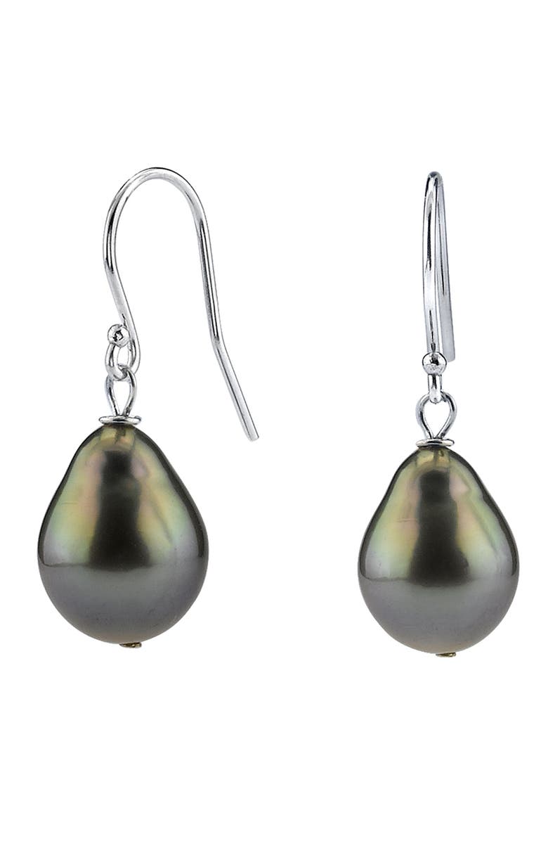 The Pearl Source Tahitian South Sea Teardrop Earrings, Main, color, Yellow Gold - Black Pearl