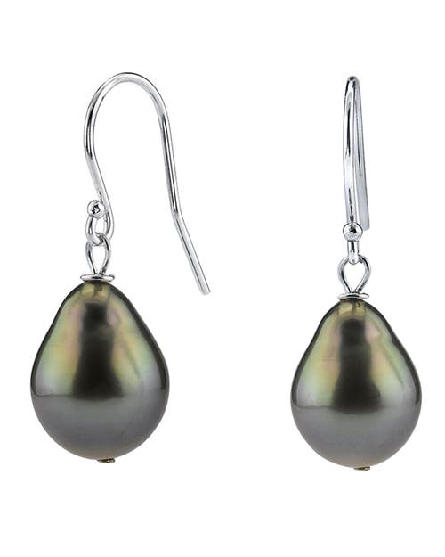 The Pearl Source 14k Gold Tahitian South Sea Teardrop Pearl Dangling Tincup Earrings In White Gold