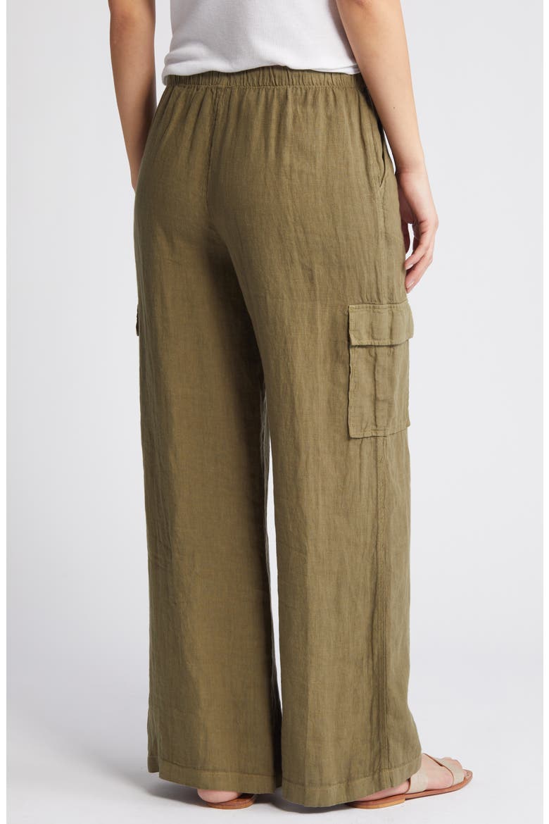 Drawstring Wide Leg Linen Cargo Pants, Alternate, color, OLIVE BURNT