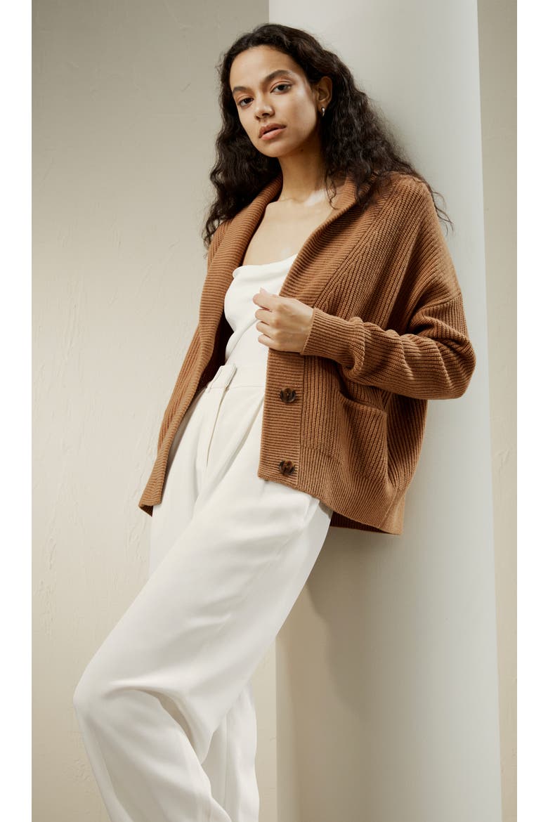 Women's Wool Knit Shawl Collar Cardigan, Alternate, color, Toffee