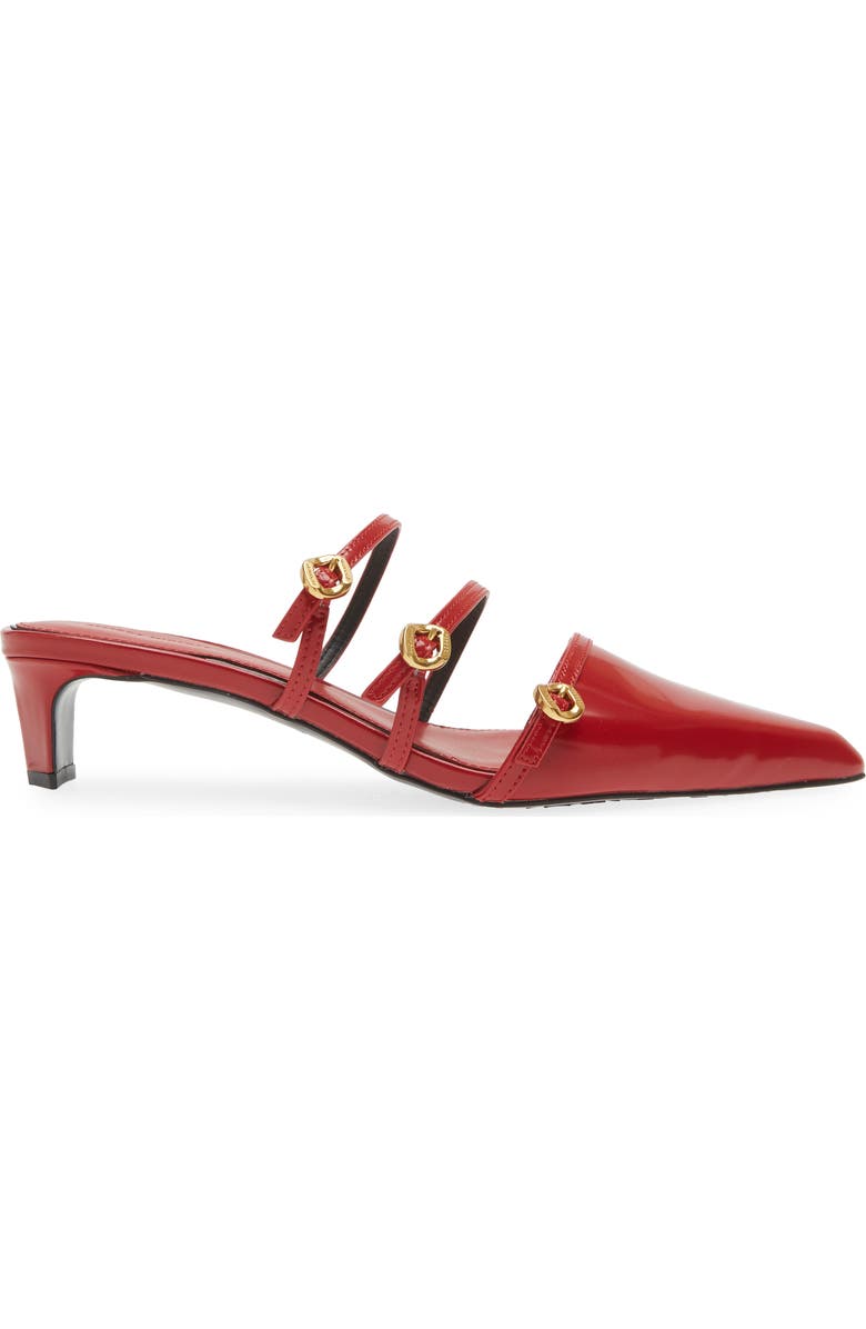 Rebecca Minkoff Buckle Pointed Toe Kitten Heel Mule, Alternate, color, Seduction Red