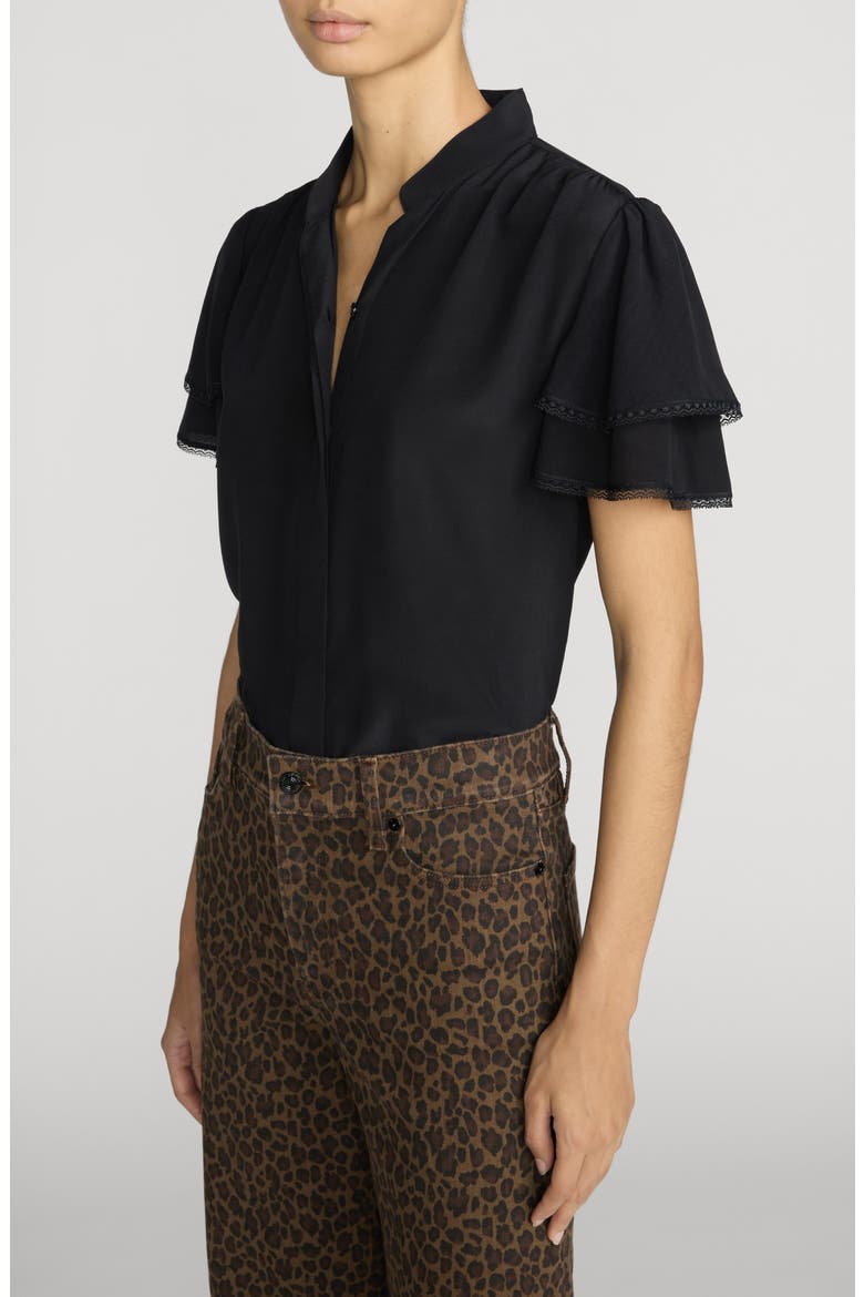 Arcadia Layered Ruffle Silk Top, Alternate, color, BLACK