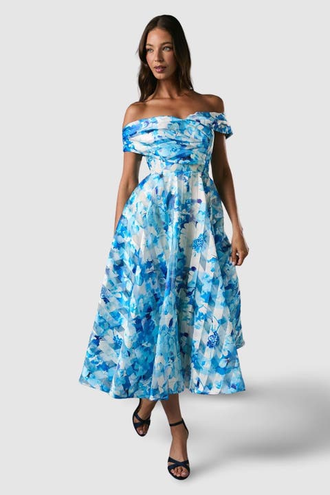 Off-Shoulder Floral Statement Midi Dress