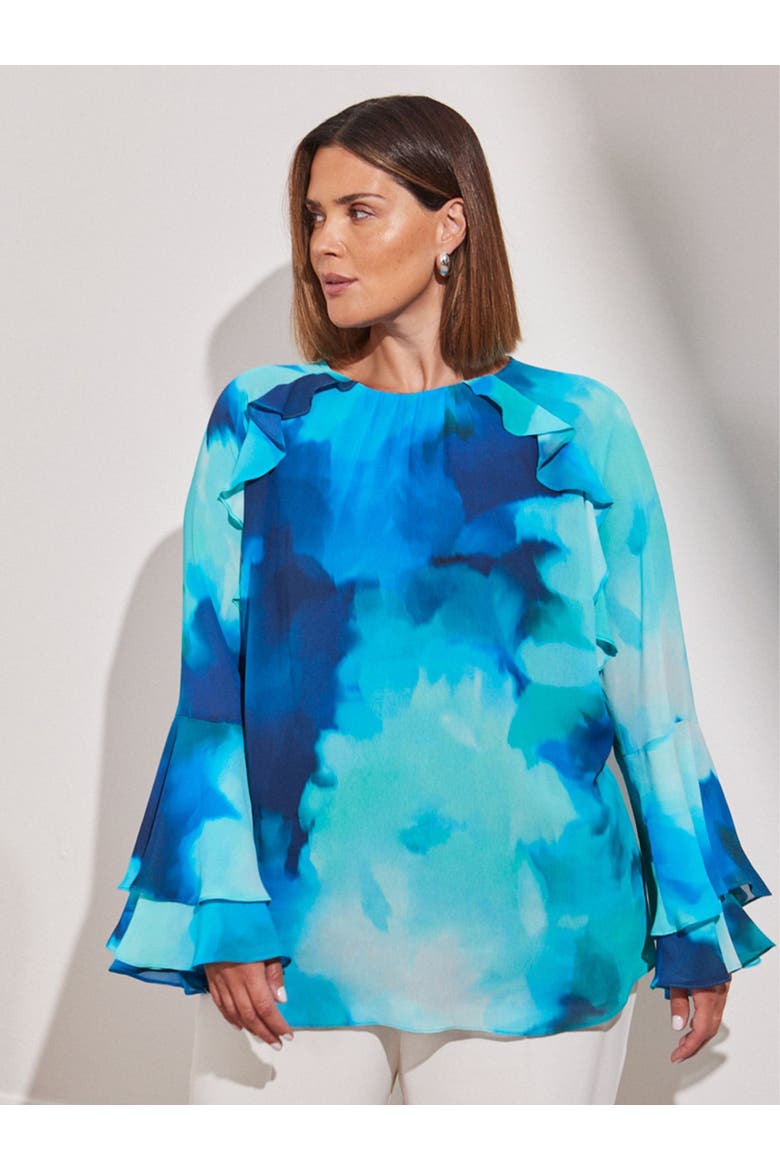Print Frill Blouse, Main, color, Blue