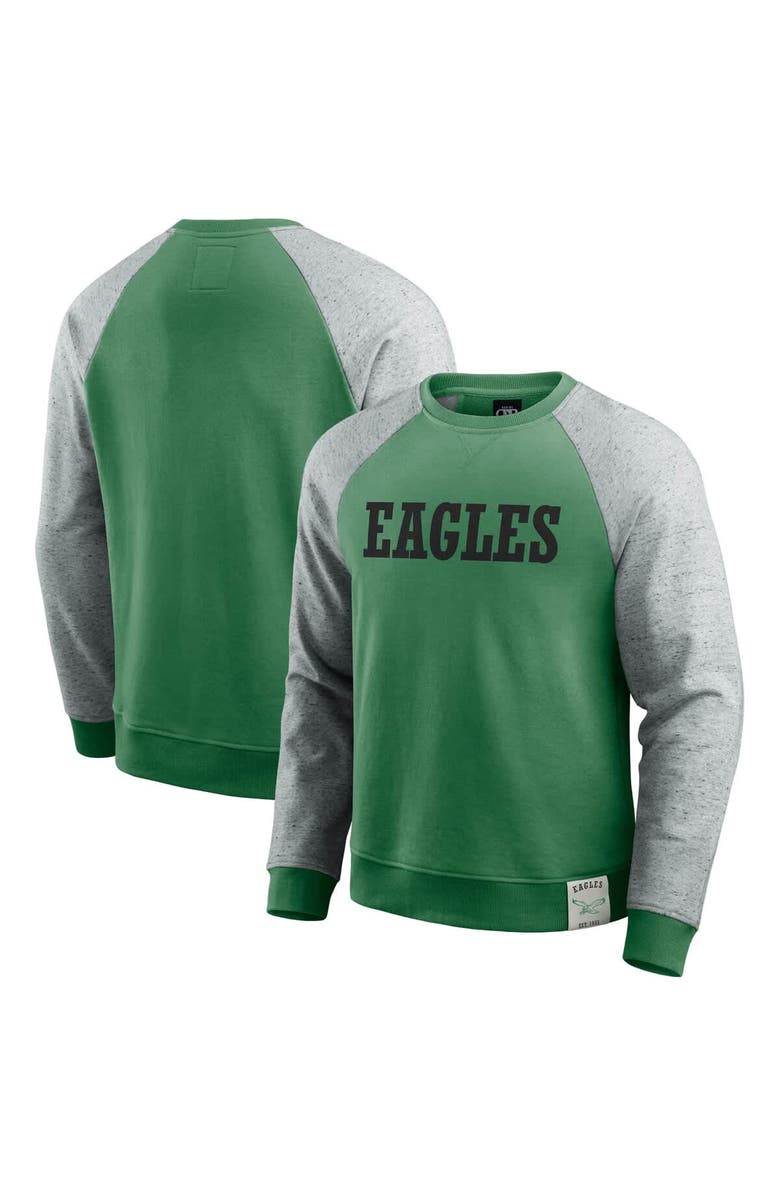 Darius Rucker Collection by Fanatics Men's Darius Rucker Collection by Fanatics Kelly Green/Heather Gray Philadelphia Eagles Throwback Color Block Raglan Pullover Sweatshirt, Alternate, color, 