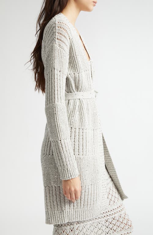Eleventy Sequin Cotton Blend Belted Cardigan In Pearl Grey