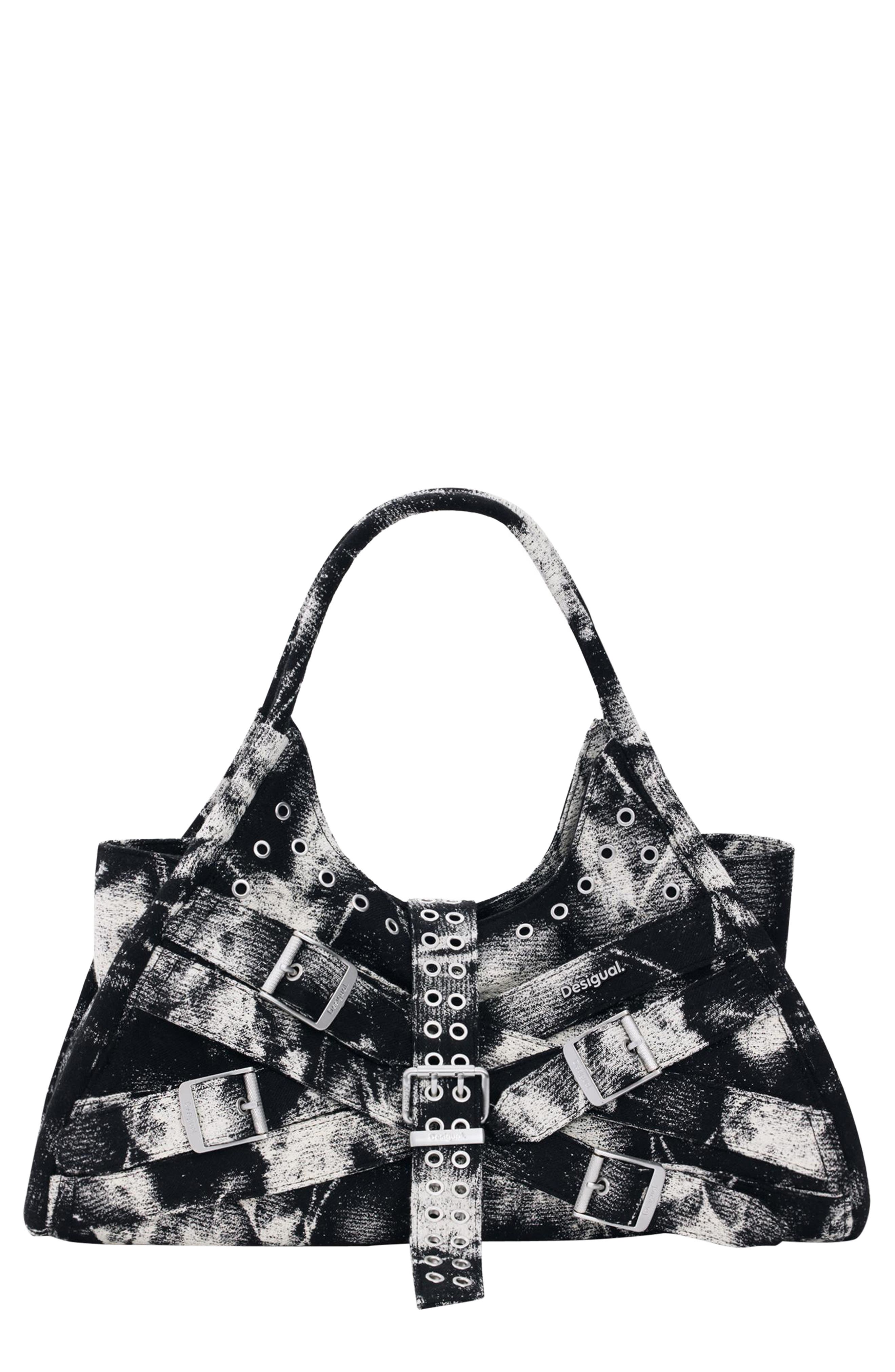 Desigual Buckle Strap Denim Satchel, Main, color, Multi