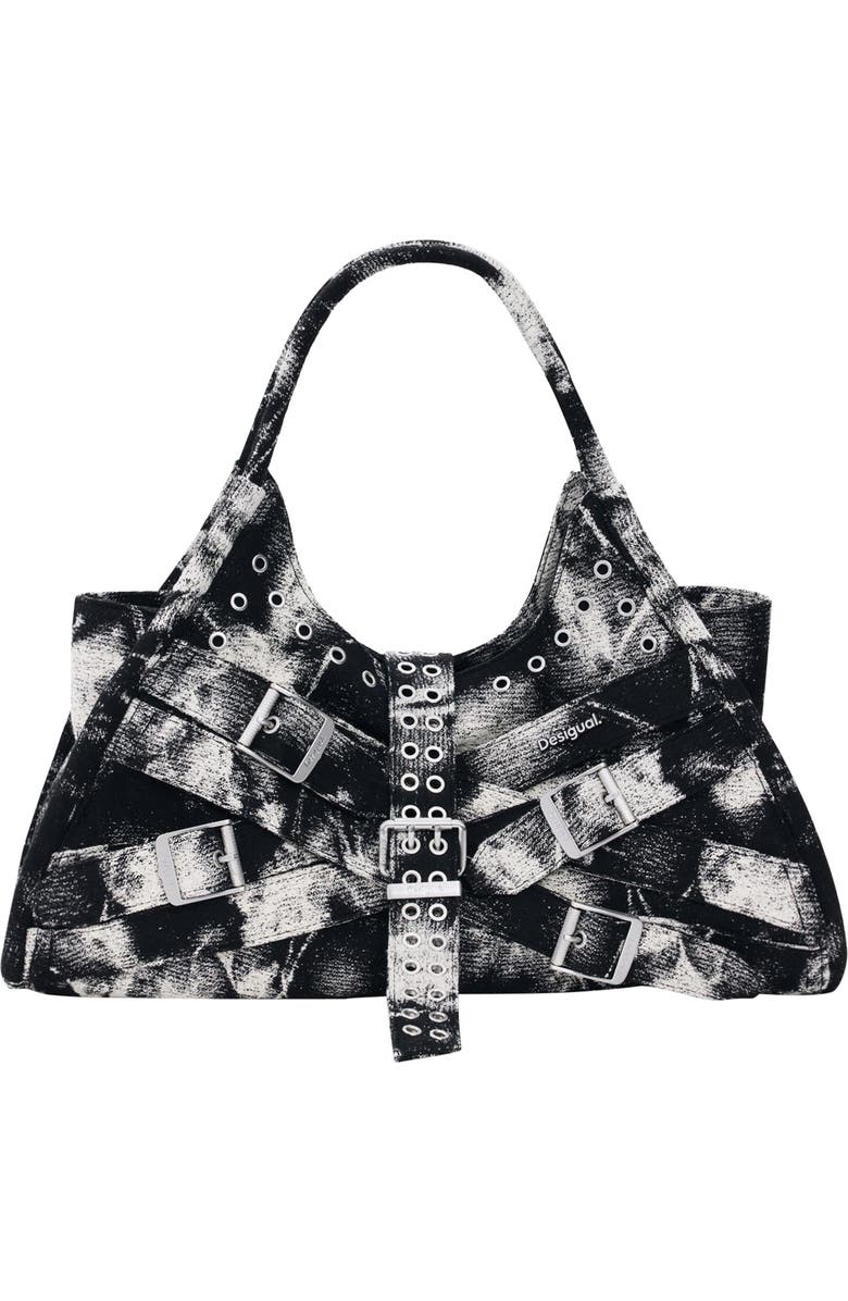 Desigual Buckle Strap Denim Satchel, Main, color, Multi