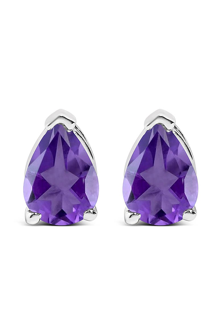 14K Gold 6x4MM Pear Shaped Gemstone Solitaire Stud Earrings, Main, color, Purple Amethyst | White