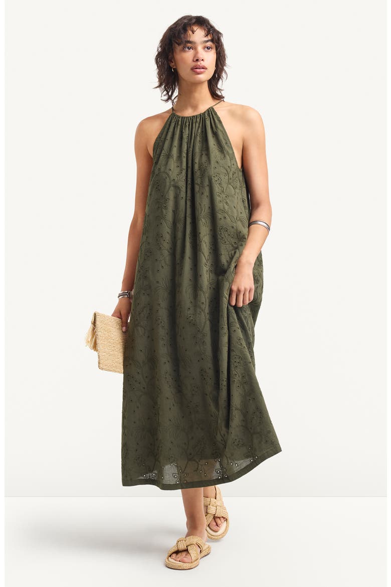 Alora Embroidered Organic Cotton Cover-Up Maxi Dress, Alternate, color, OLIVE