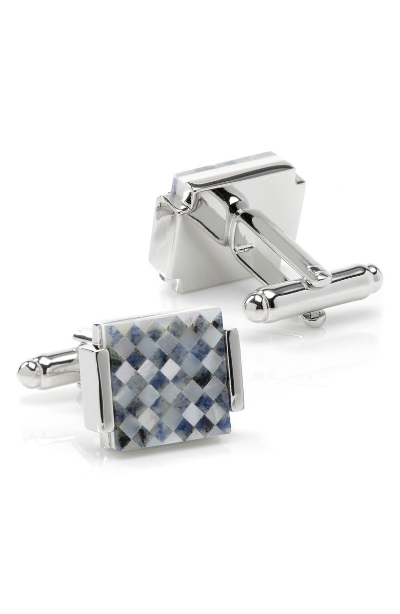 Cufflinks, Inc. Mother-of-Pearl Checkered Cuff Links, Alternate, color, Blue