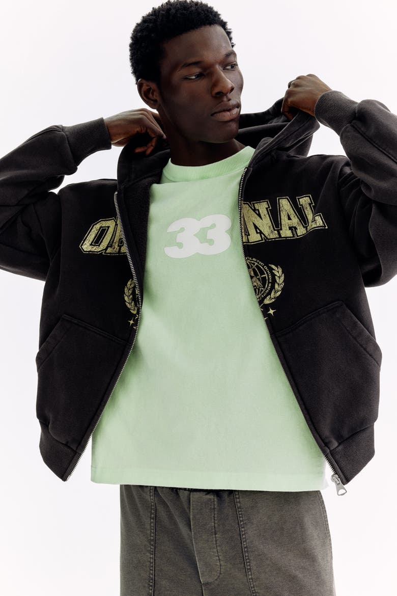 Oversized Fit Printed Zip-through Hoodie, Alternate, color, Black/Original
