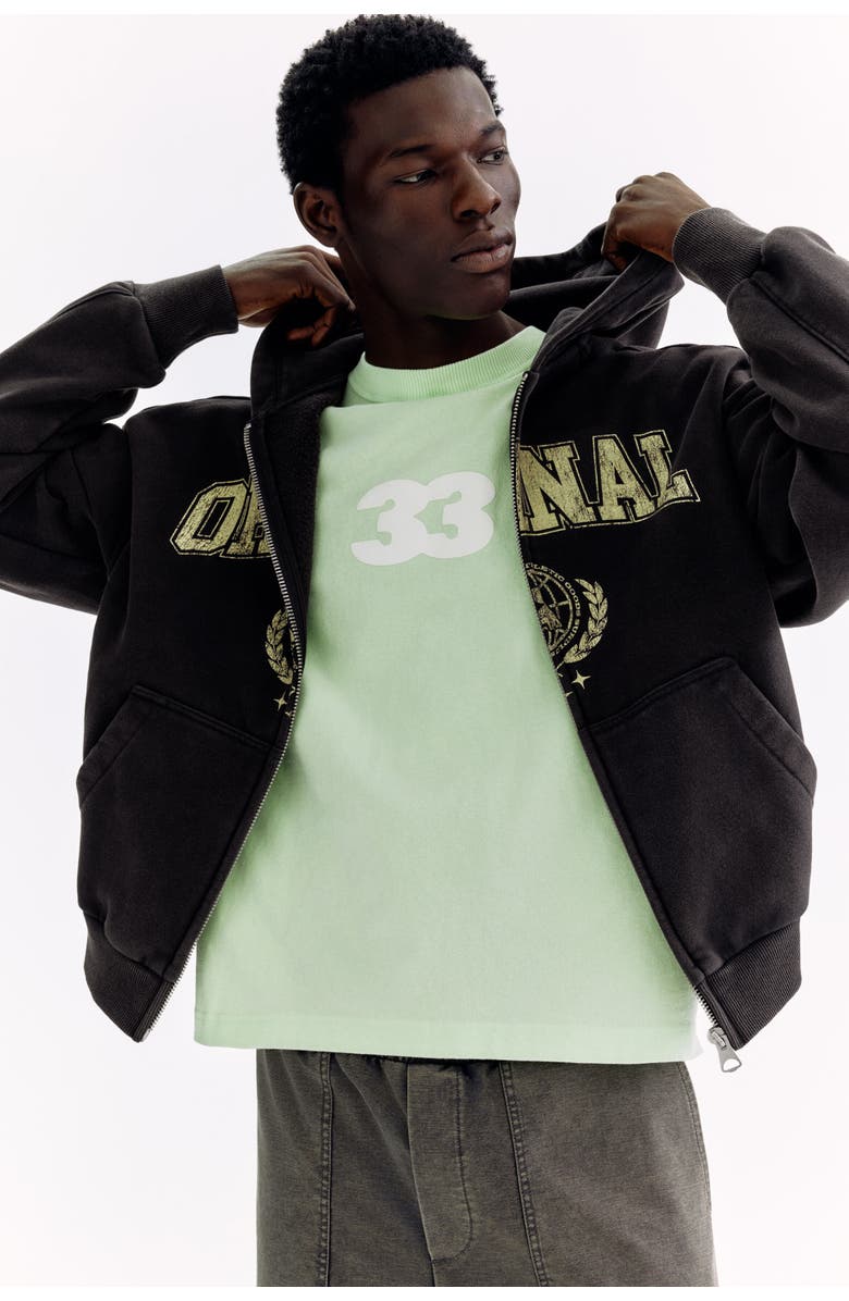 H&M Oversized Fit Printed Zip-through Hoodie, Alternate, color, Black/Original