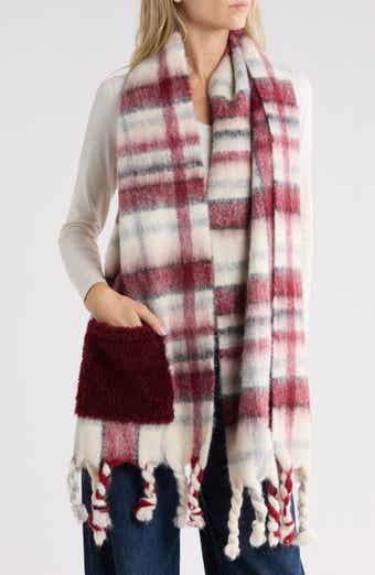Plaid Scarf with Faux Fur Pockets