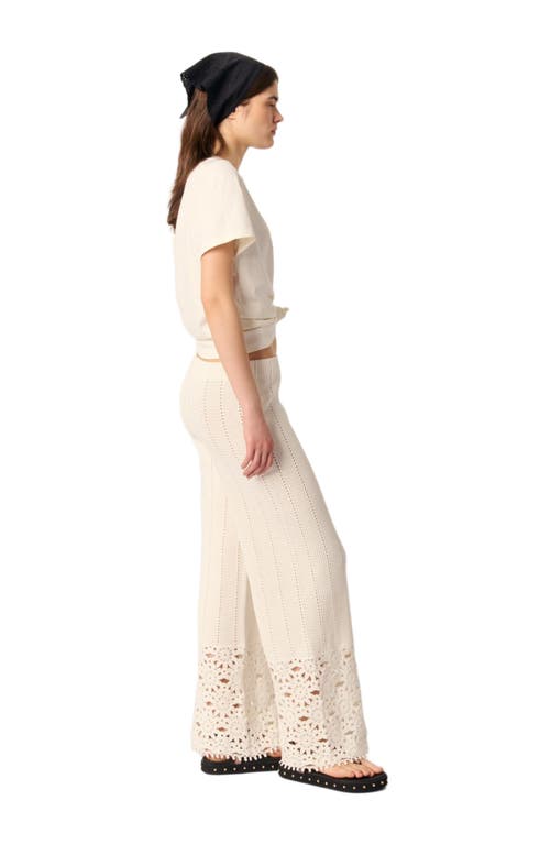 Maje Womens Blanc Wide-leg Floral-pattern Crochet-knit Trousers