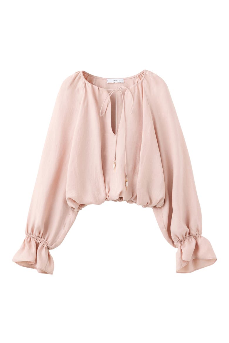 Gathered Long Sleeve Crop Top, Main, color, LIGHT PINK