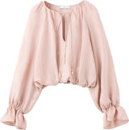 MANGO Gathered Long Sleeve Crop Top