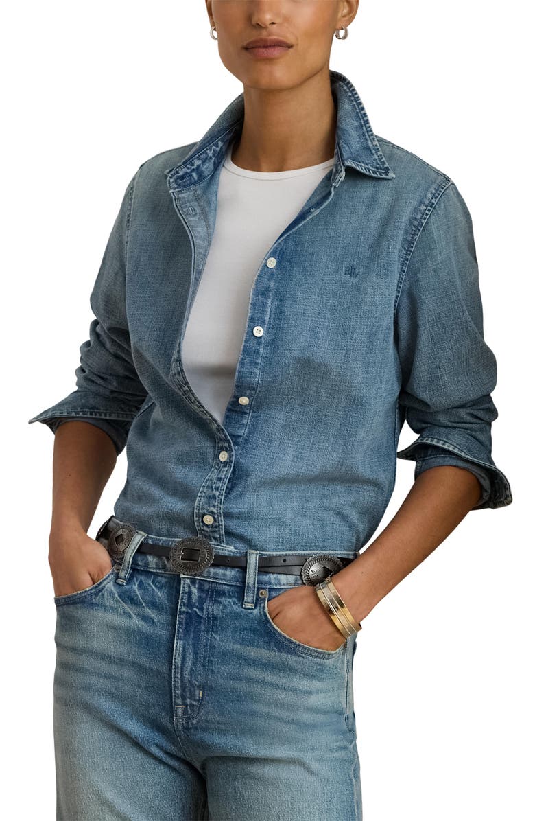 Lauren Ralph Lauren Jamelko Denim Button-Up Shirt, Main, color, Odwin Wash