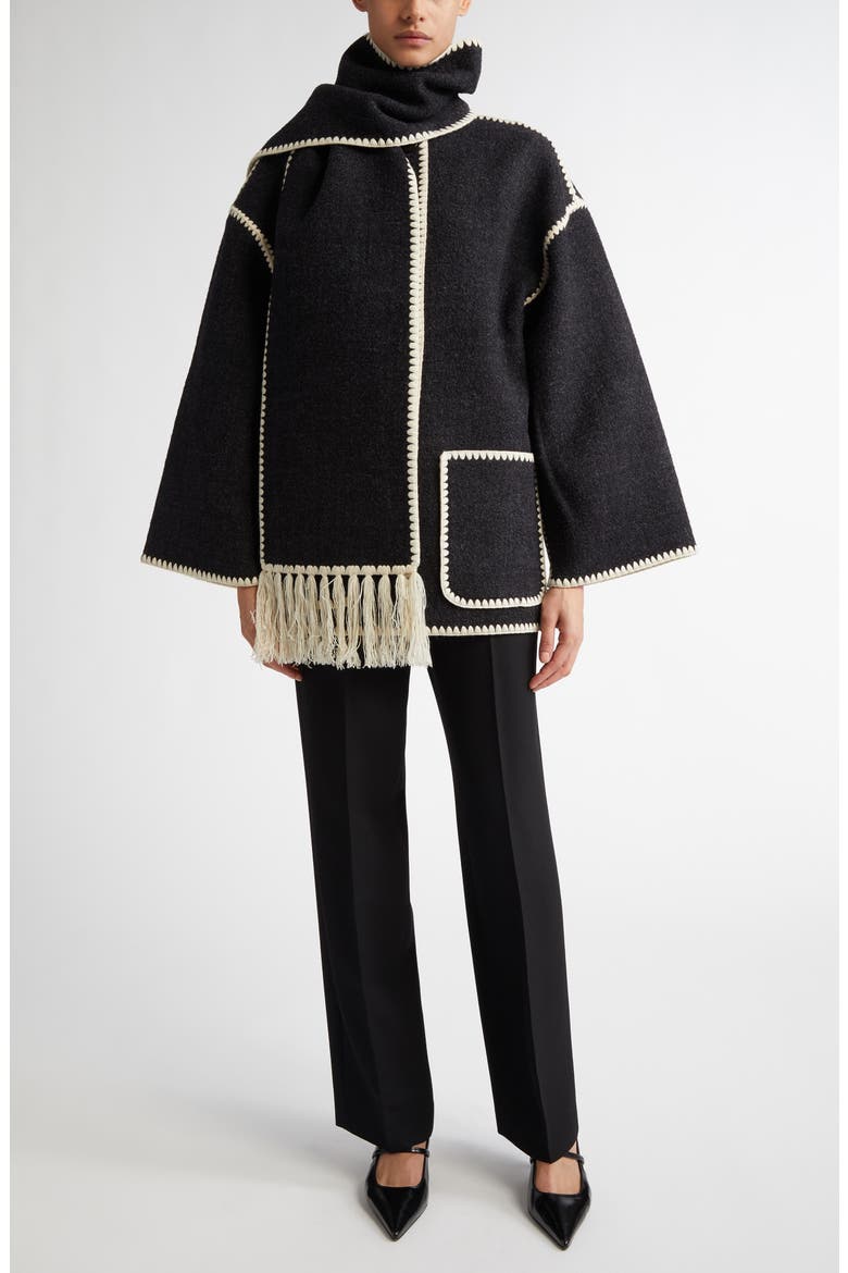 Chain Stitch Wool Blend Scarf Jacket (Women) | Nordstrom