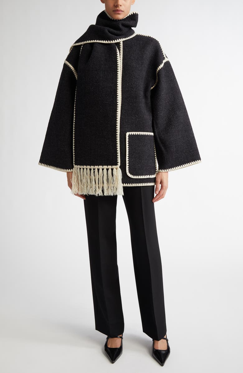 TOTEME Chain Stitch Wool Blend Scarf Jacket, Alternate, color, Dark Grey Melange 083