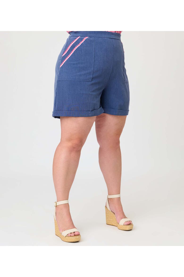 Plus Size High Waist Short, Alternate, color, Blue w/ Gingham Print
