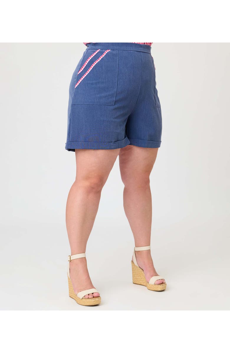 Unique Vintage Plus Size High Waist Short, Alternate, color, Blue W/ Gingham Print