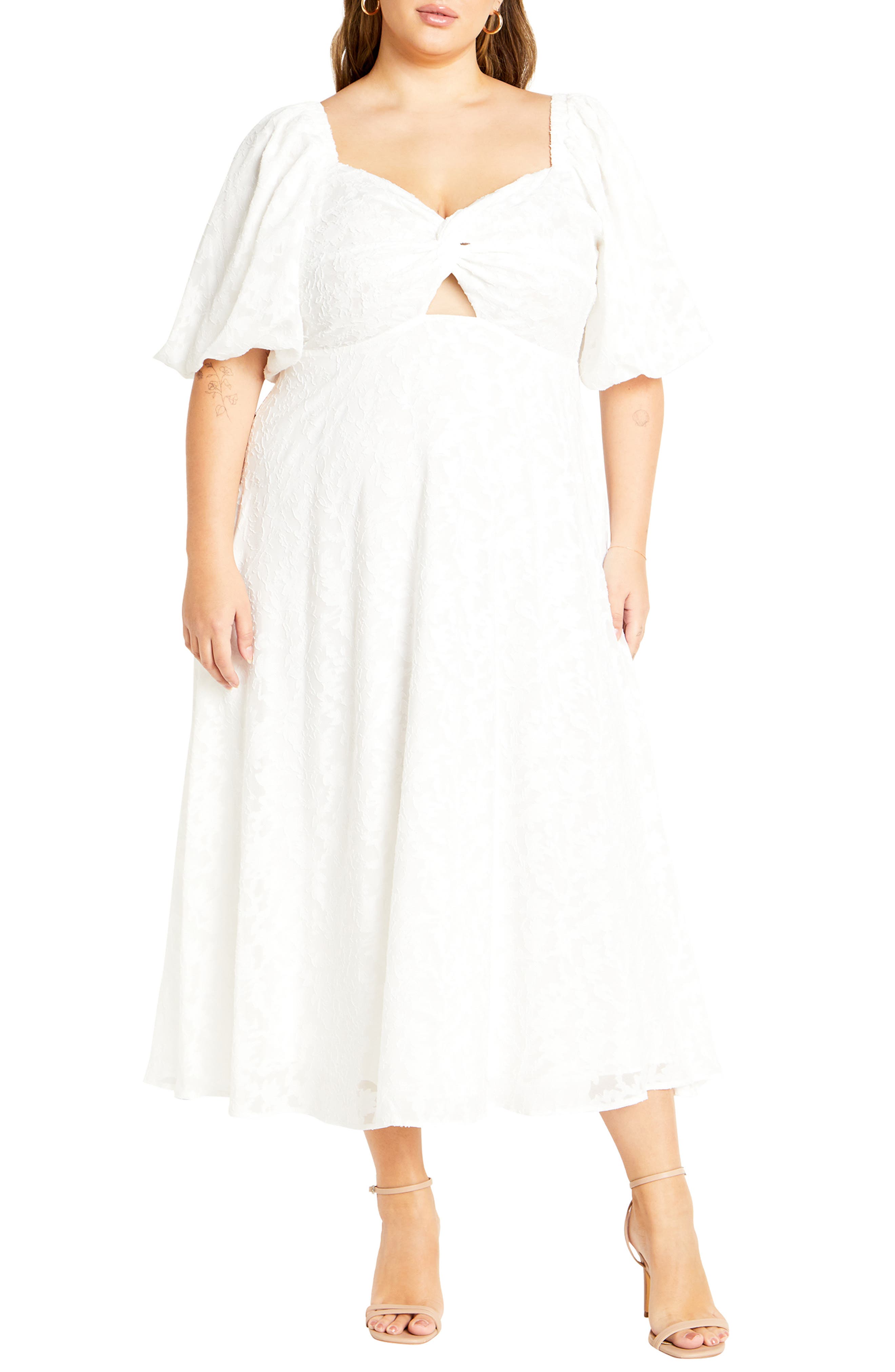 City Chic Inez Floral Cutout Puff Sleeve Dress