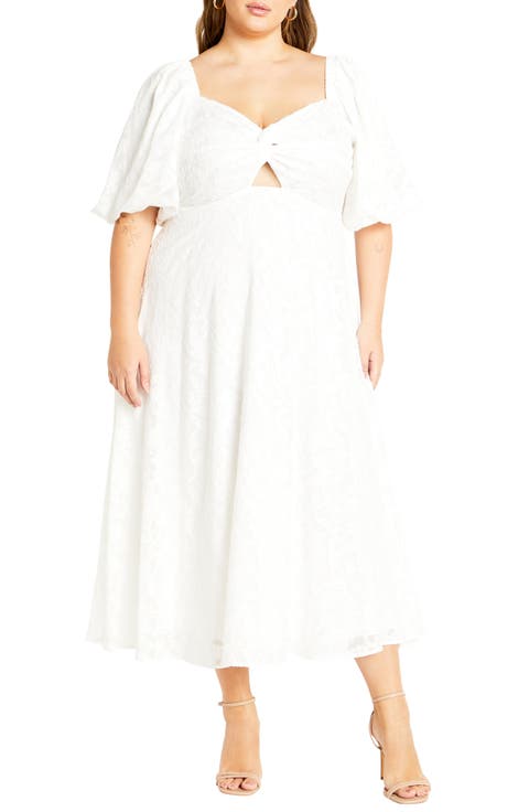 Inez Floral Cutout Puff Sleeve Dress (Plus)