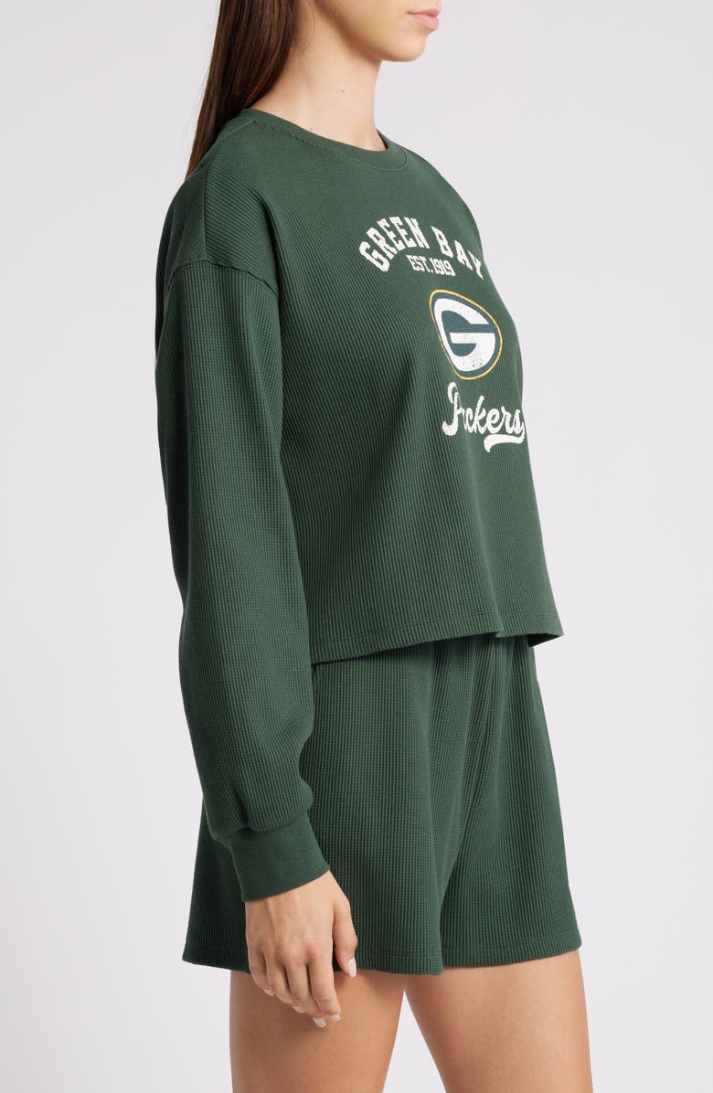 WEAR by Erin Andrews Women's WEAR by Erin Andrews Green Green Bay Packers Waffle Knit Long Sleeve T-Shirt & Shorts Lounge Set, Alternate, color, Green