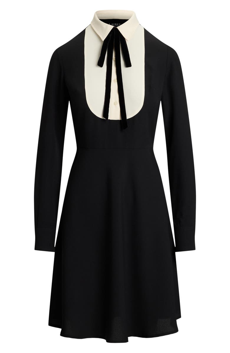 Lauren Ralph Lauren Two Tone Long Sleeve Dress, Alternate, color, Black/ Mascarpone Cream