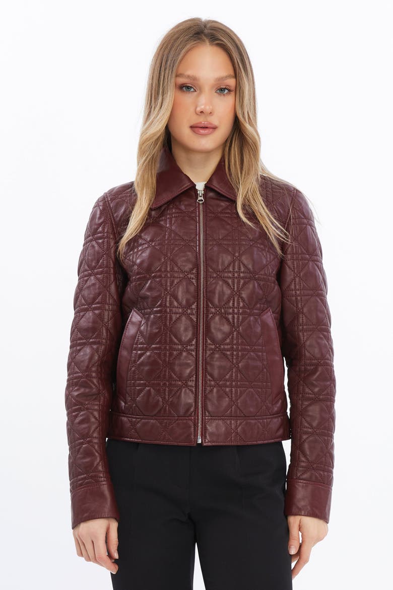 Chloe Quilted Leather Jacket, Main, color, Burgundy