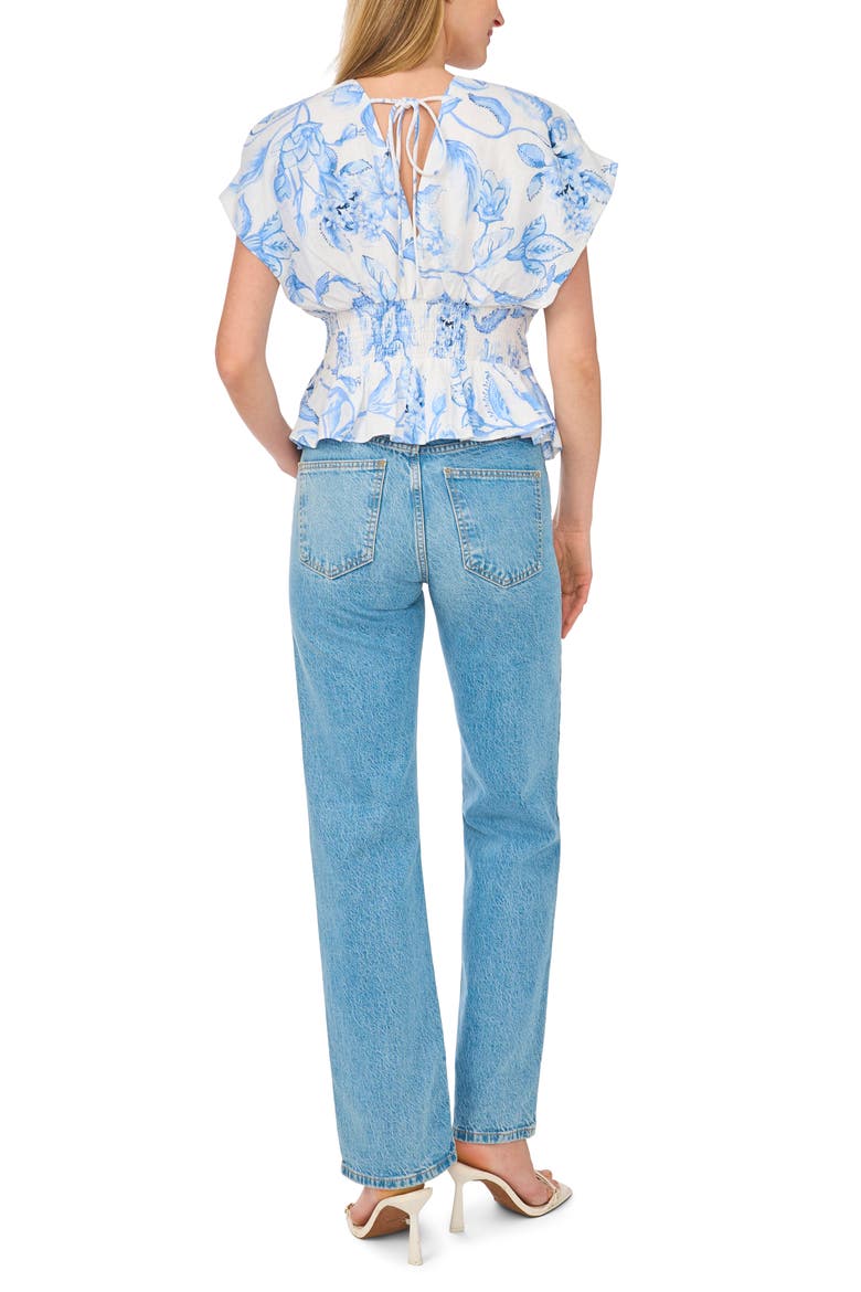 Floral Short Sleeve Pleated Peplum Top, Alternate, color, LUCENT WHITE