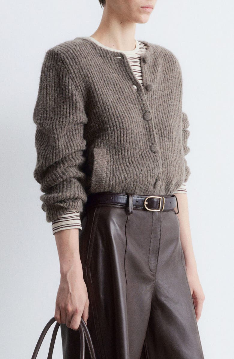 & Other Stories Fuzzy Rib Wool & Alpaca Blend Cardigan, Alternate, color, Brown Mole