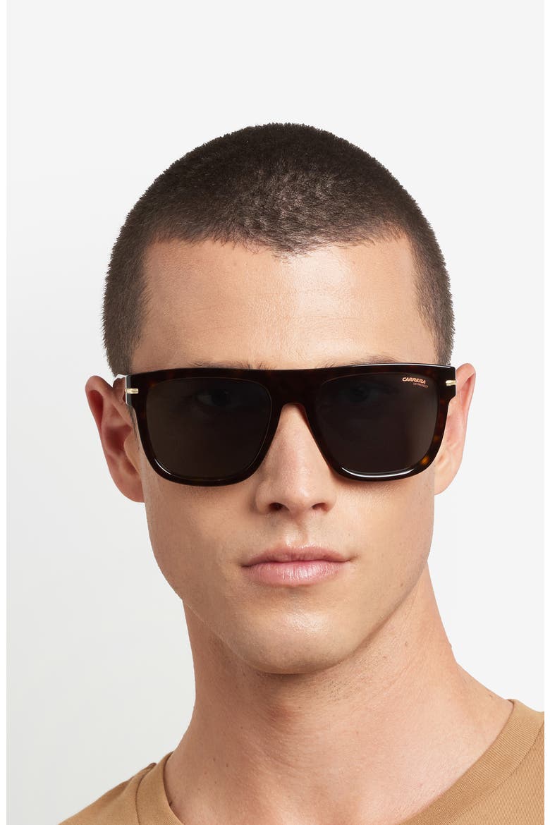 57mm Rectangular Sunglasses, Alternate, color, DARK HAVANA GOLD/ GREEN