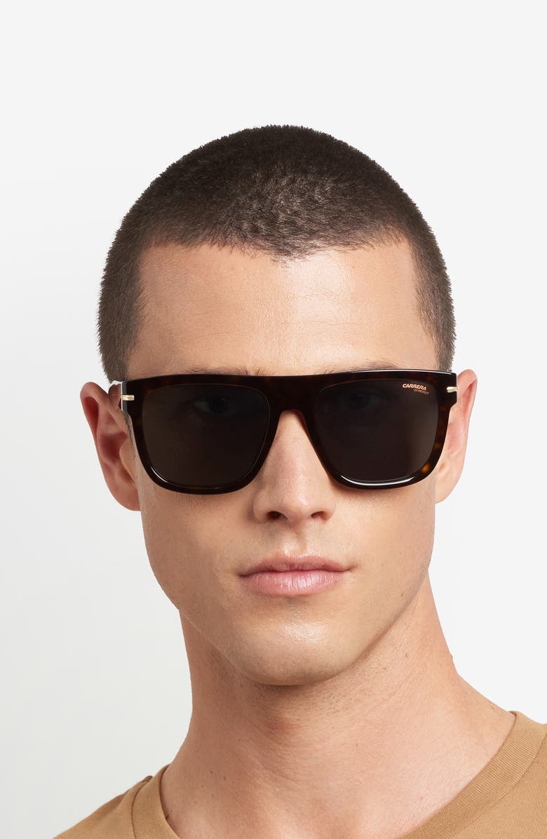 Carrera Eyewear 57mm Rectangular Sunglasses, Alternate, color, Dark Havana Gold/ Green