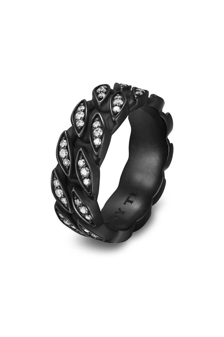 8mm Curb Chain Ring in Black Titanium with Diamonds, 8mm, Alternate, color, BLACK ALTERNATIVE MATERIAL