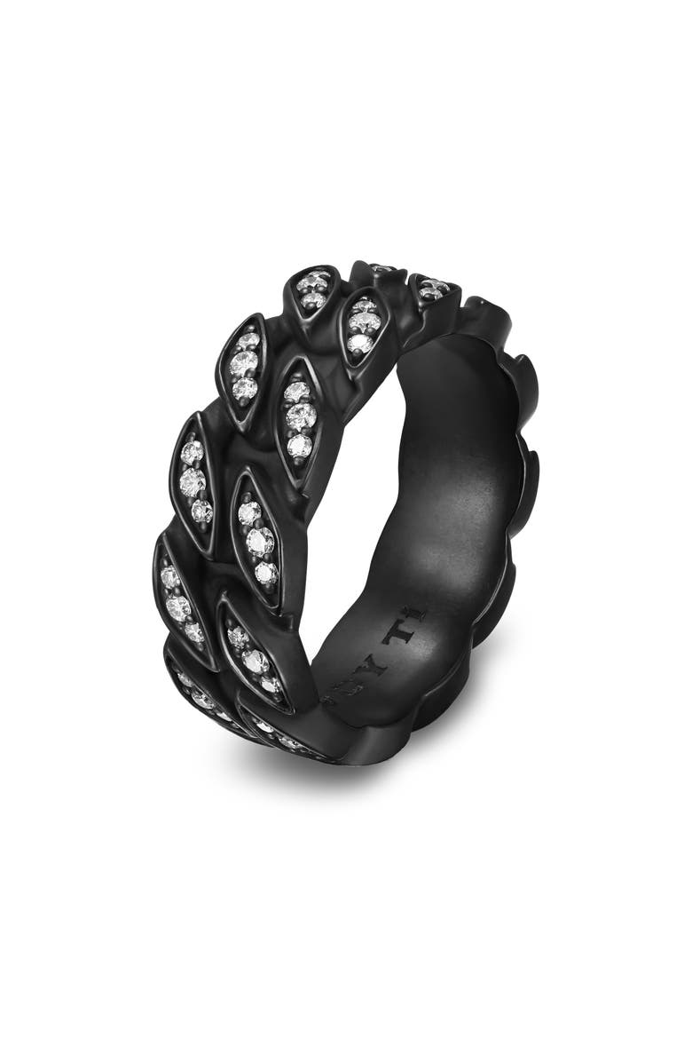 David Yurman Curb Chain Ring in Black Titanium with Diamonds, 8mm, Alternate, color, Black Alternative Material
