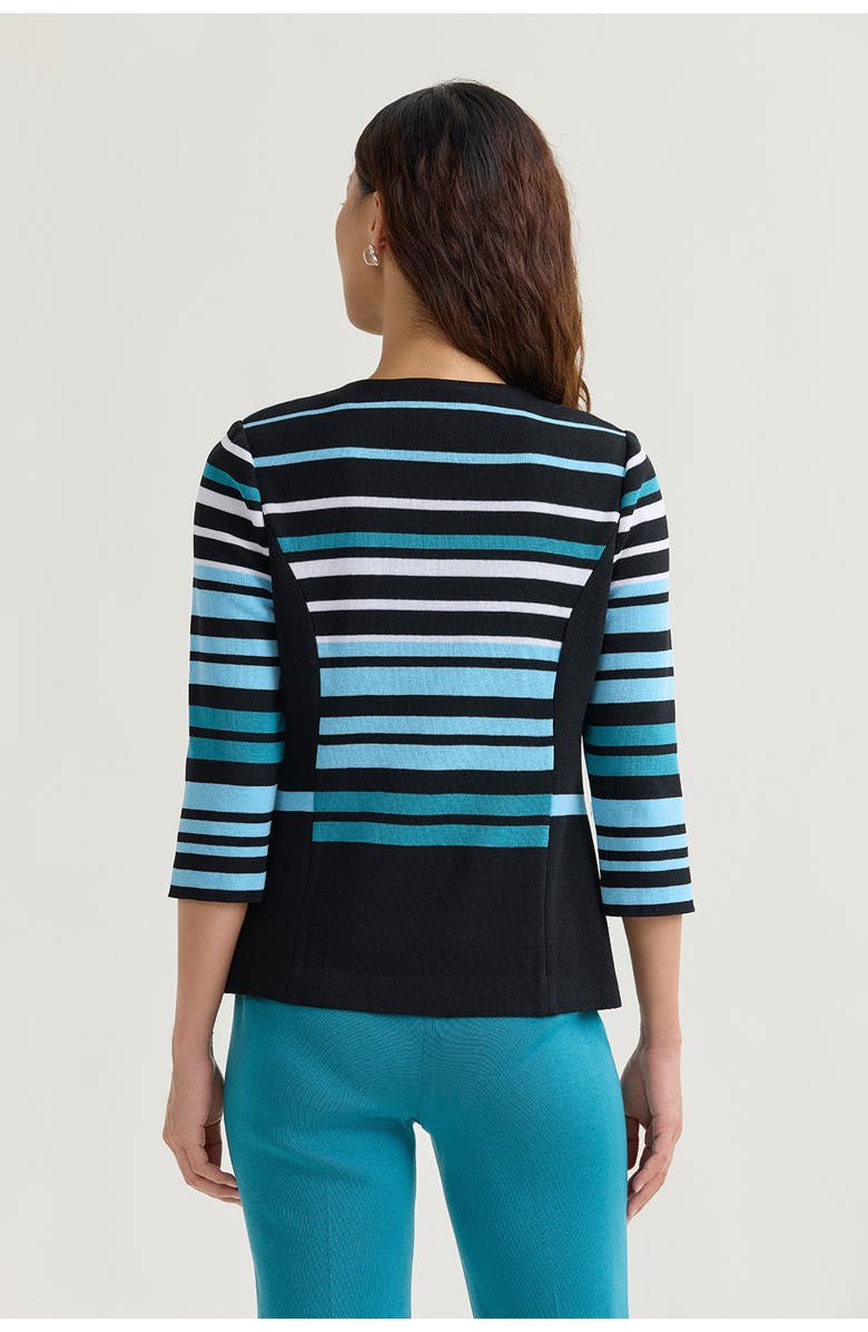 Ming Wang Heritage Striped Intarsia Knit Jacket, Alternate, color, Serene/Nebula/White/Black