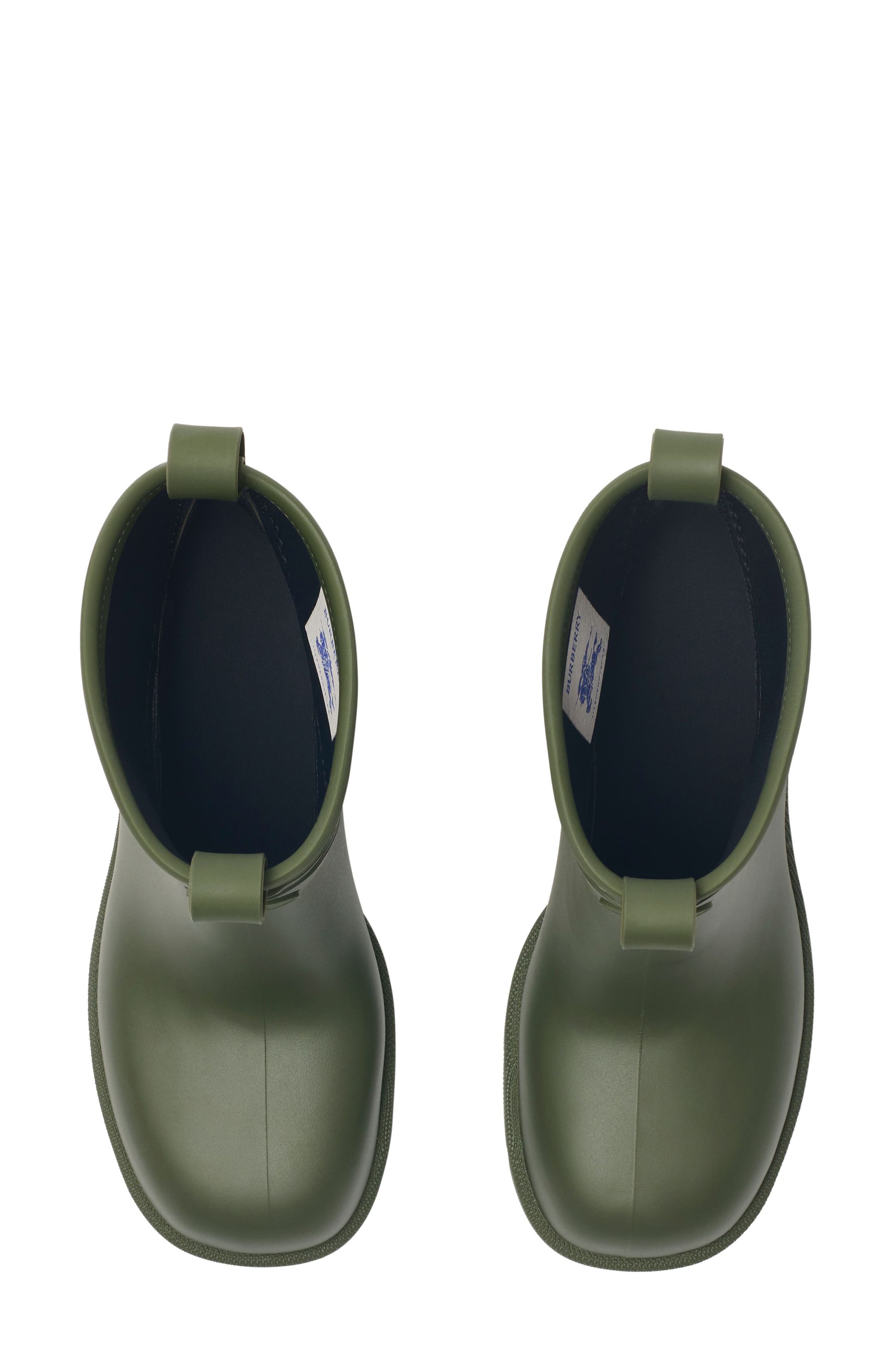 Burberry Marsh Stamp Heel Rain Boots, Alternate, color, Loch