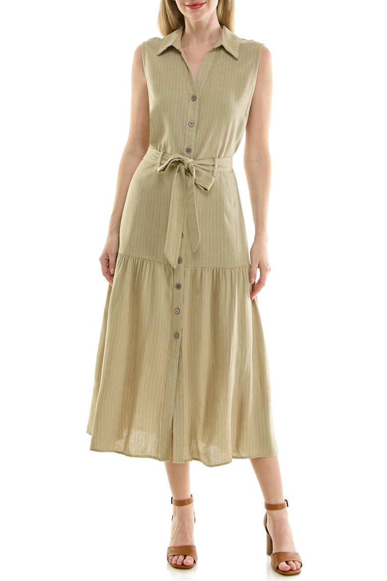 Stripe Sleeveless Midi Shirtdress, Main, color, MOSS STRIPE