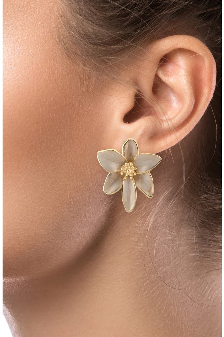 Iris Floral Enamel Statement Earrings (Nordstrom Exclusive), Alternate, color, WHITE/ GOLD