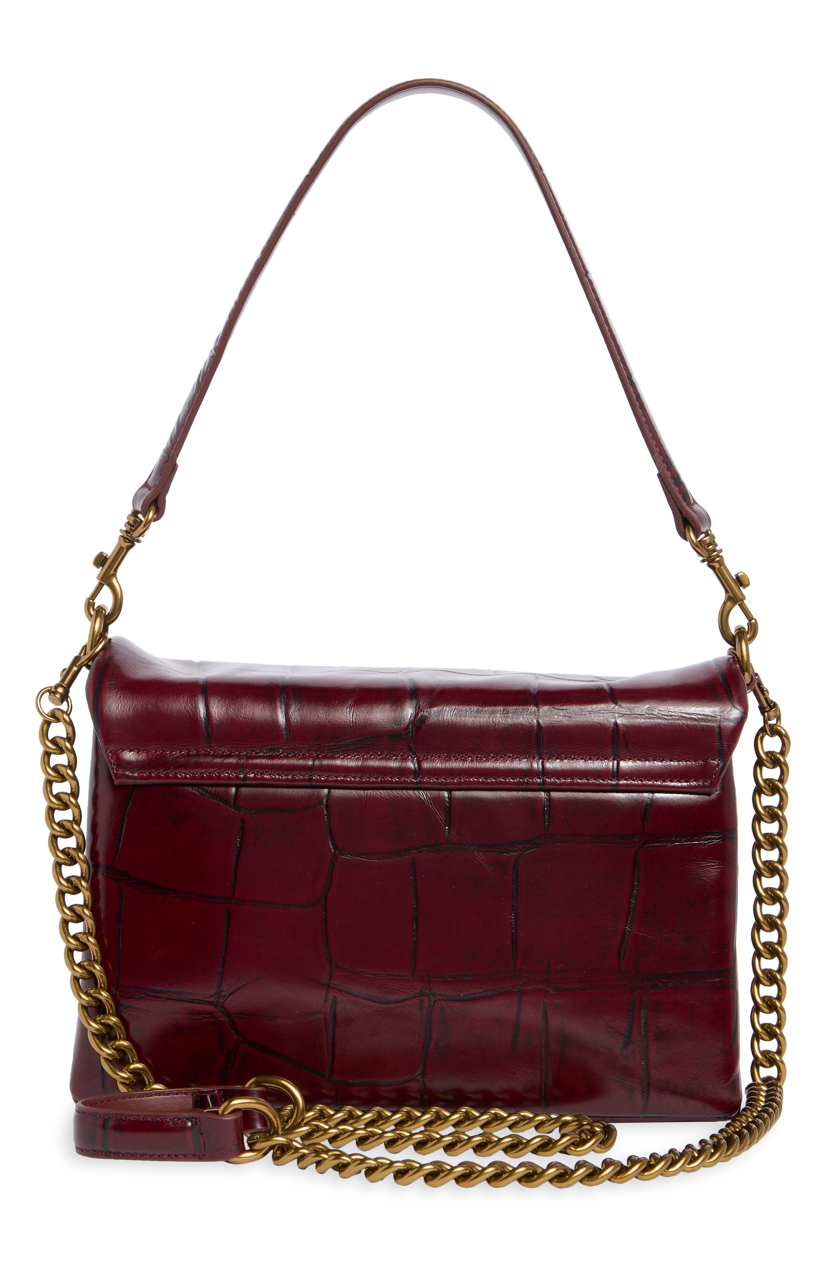 Fulham Croc Embossed Leather Shoulder Bag, Alternate, color, MEDIUM RED